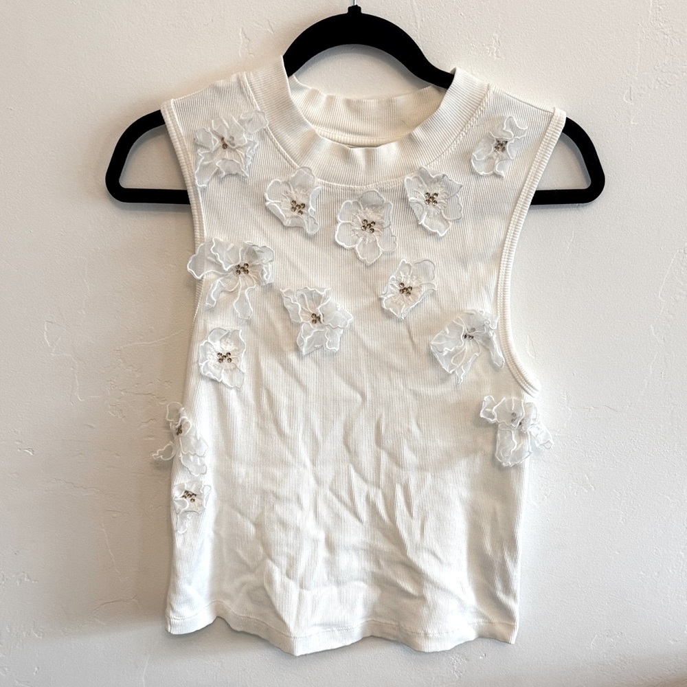 Anthropologie Ivory Floral Tank Top